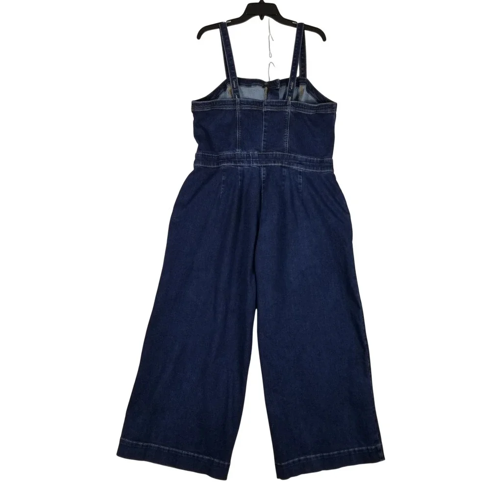 Torrid Denim Jumpsuit Women Plus Size 00 Dark Blue Wide Leg Sleeveless Stretch